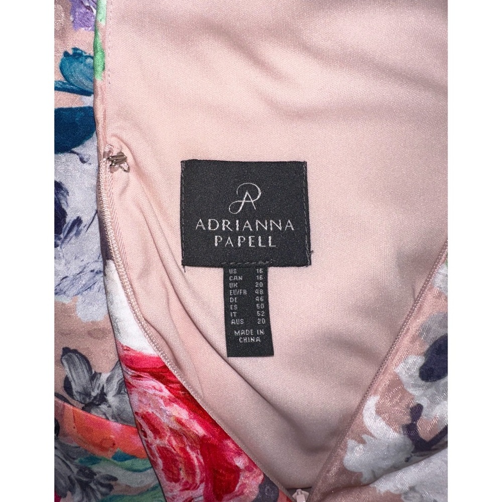 Adrianna Papell Dress Size 16 Blush Pink Floral Print Satin Jacquard Halter Gown - Picture 14 of 16